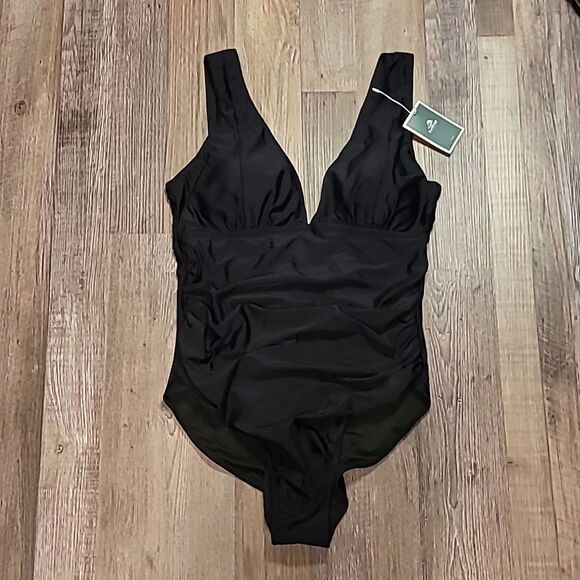 V Cut One Piece Black Bathing Suit Women's Size XL - Picture 1 of 6